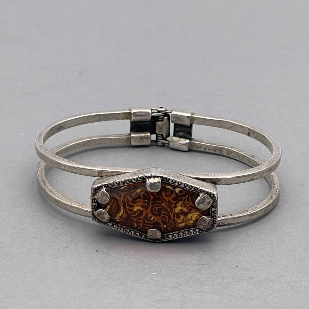 Silver Hinged Double Cuff Bangle Bracelet - image 2